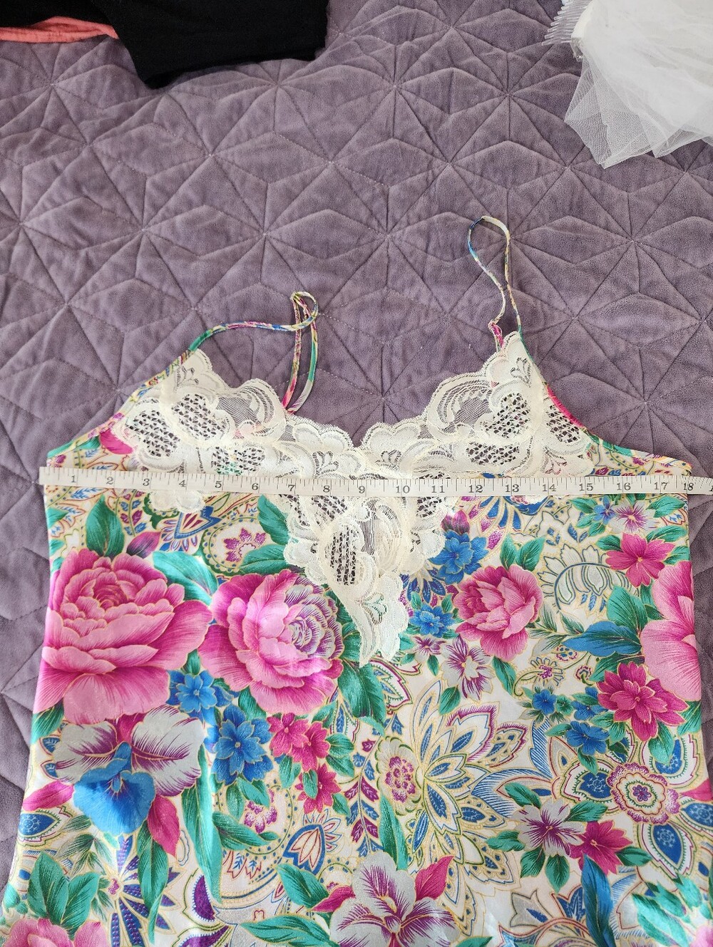Vintage Victoria’s Secret Gold Label Floral Lace Satin Slip Dress Pink Medium - Picture 14 of 15